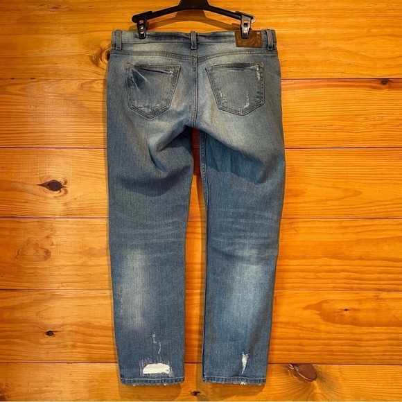 Zara Woman Medium Rise Slim Fit Straight Leg Stretch Distressed Denim Jeans 4 - Picture 2 of 11